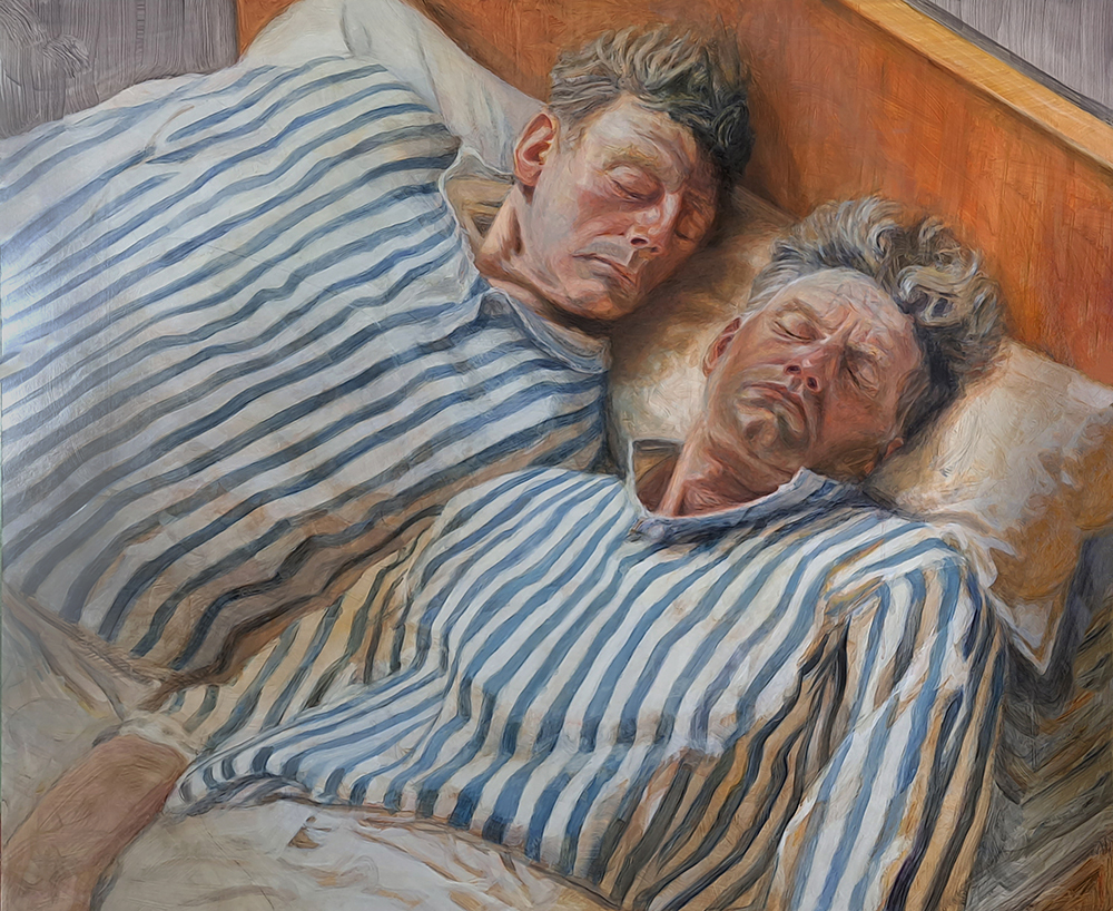 Norman Leto, Twins From J. Littell's Kindly Ones, Forty Years Later Olio su tavola di fibra, 120x100, 2023